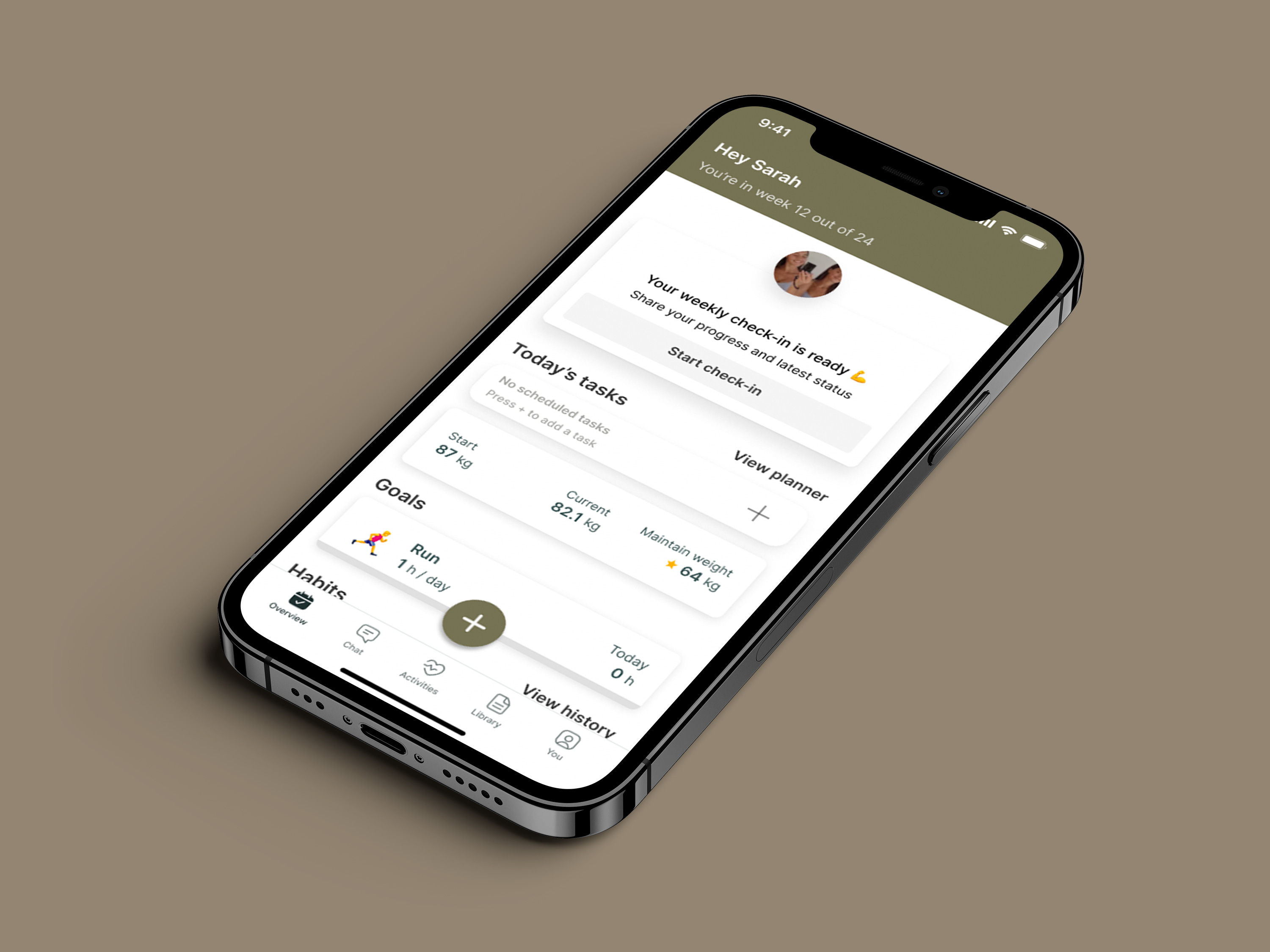 A mockup of the coaching app showcasing the features.